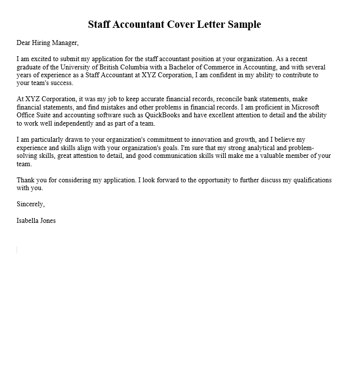 Staff Accountant Cover Letter Sample