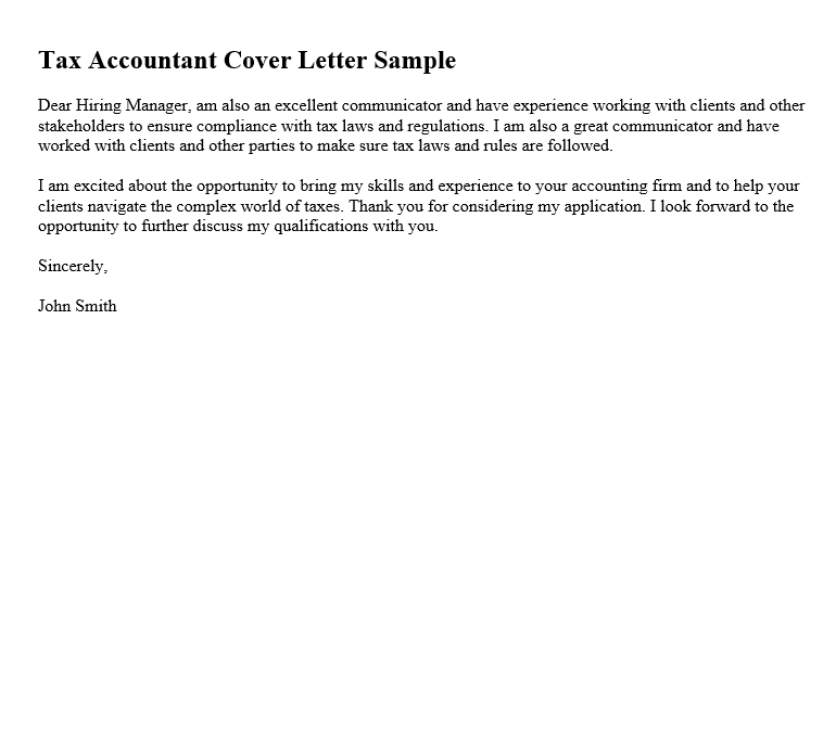 Tax Accountant Cover Letter Sample
