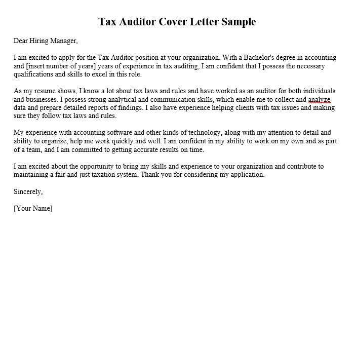Tax Auditor Cover Letter Sample