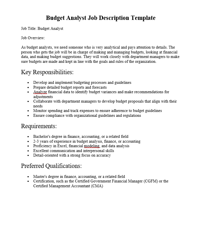 Budget Analyst Job Description Template