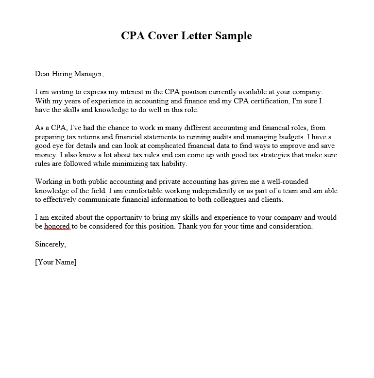 CPA Cover Letter Sample