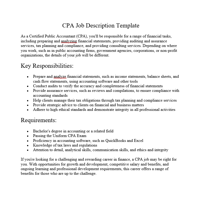 CPA Job Description Template
