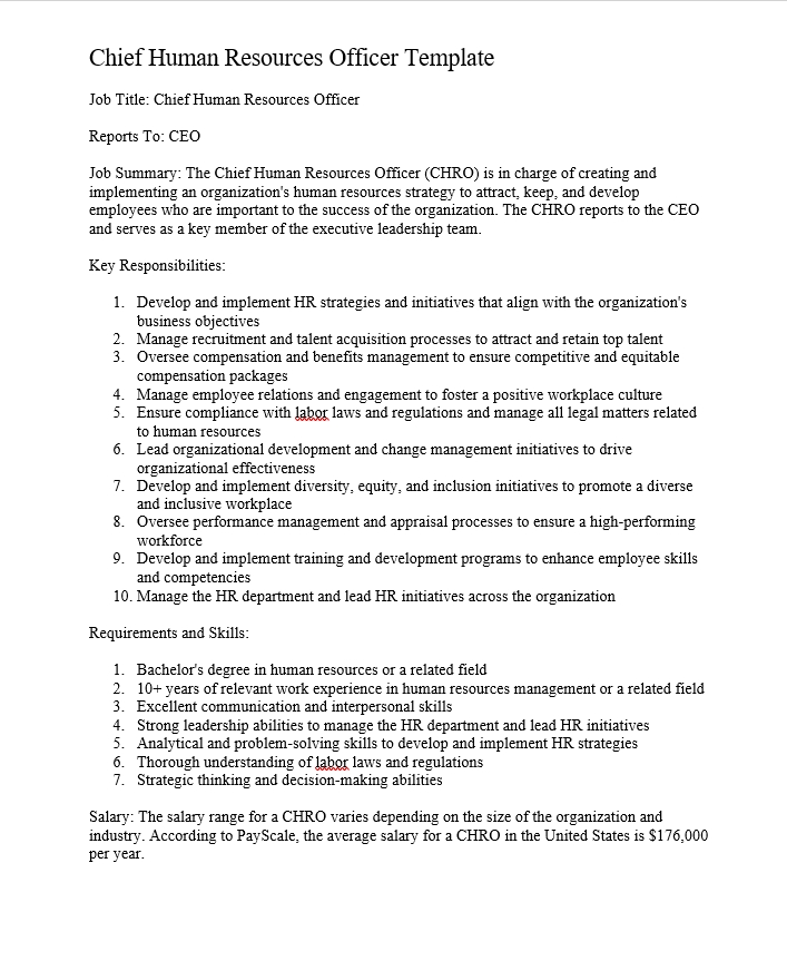 Chief Human Resources Officer Template