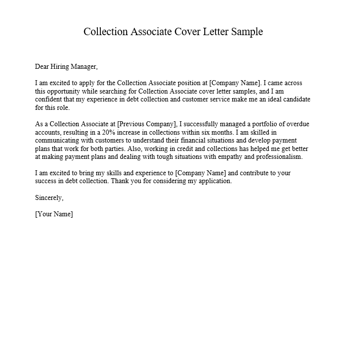 Collection Associate Cover Letter Sample