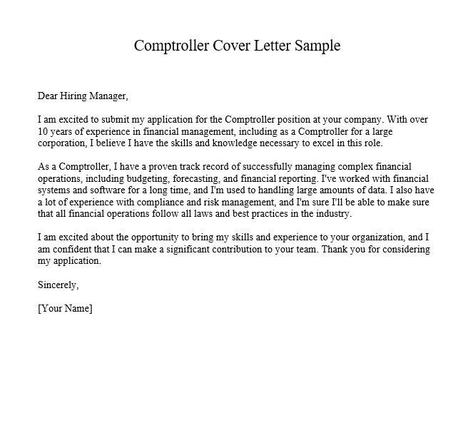 Comptroller Cover Letter Sample