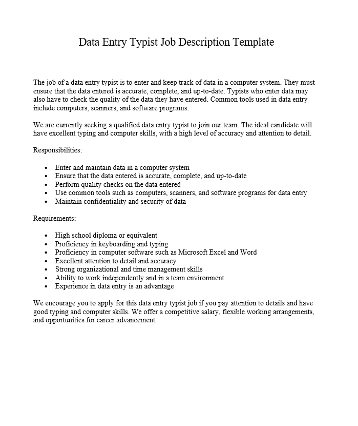 Data Entry Typist Job Description Template