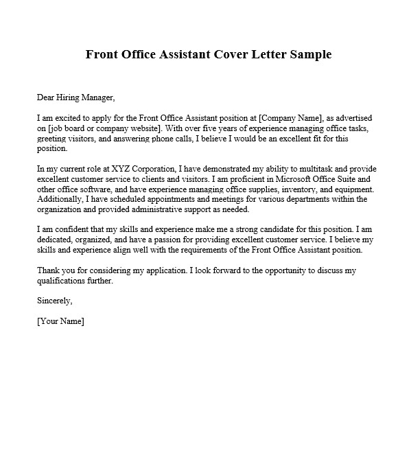 Front Office Assistant Cover Letter Sample