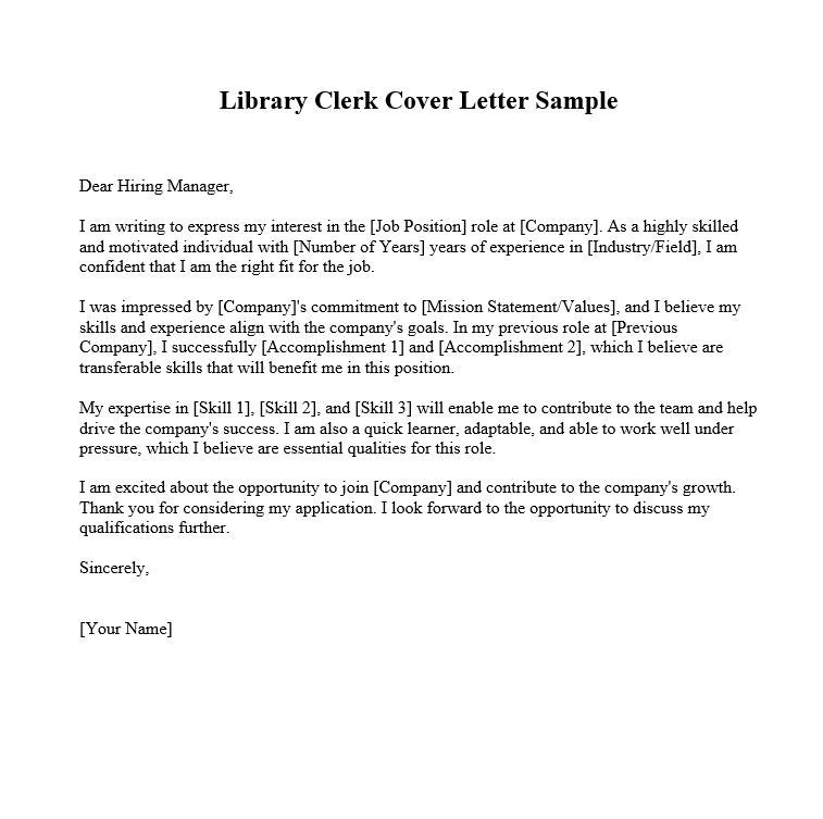 Library Clerk Cover Letter Sample