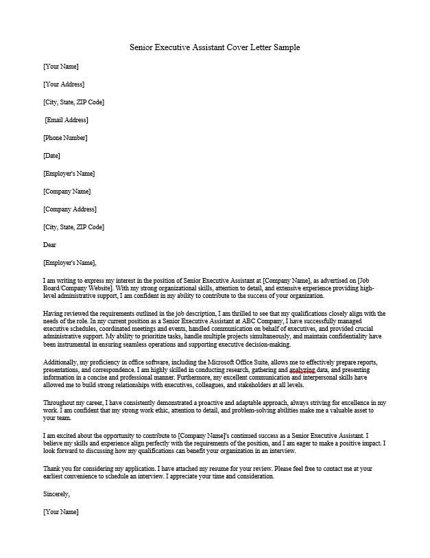 Senior Executive Assistant Cover Letter Sample
