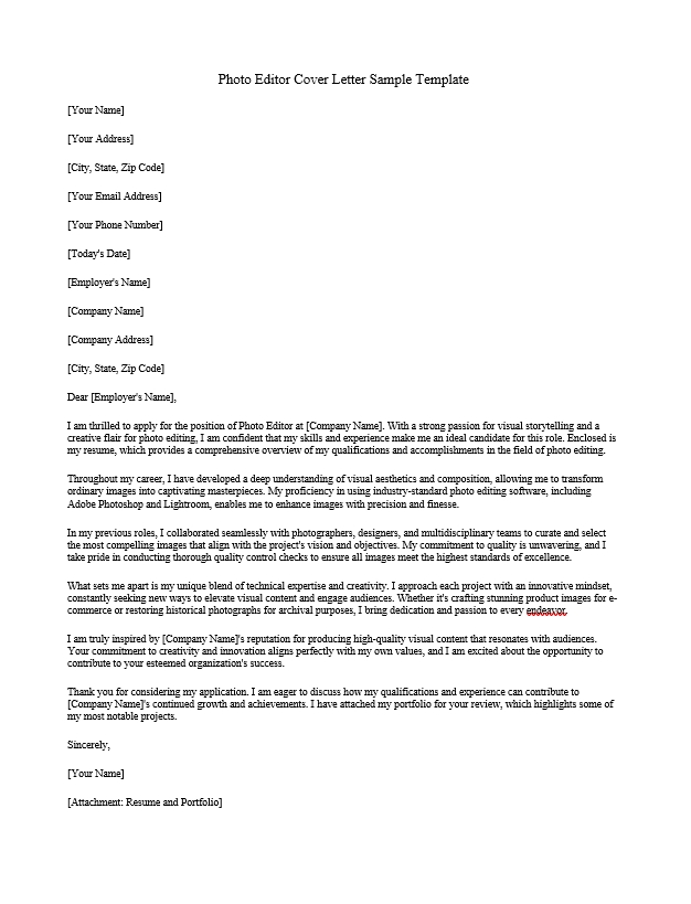 Photo Editor Cover Letter Sample Template